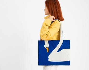 Handmade Swan Tote Bag | Everyday Zippered Shoulder Bag