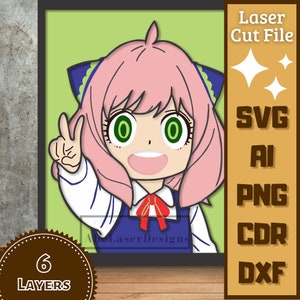 Girl anime Layered  v3 Cartoon SVG Vector Laser Cut Multilayer