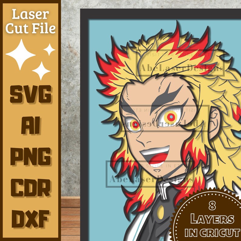 Anime Guy V60 Shadow Box SVG Layered Papercut Template for Cricut ...