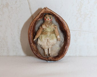 RESERVED - A Sweet 19th Century Grodnertal Doll In A Walnut