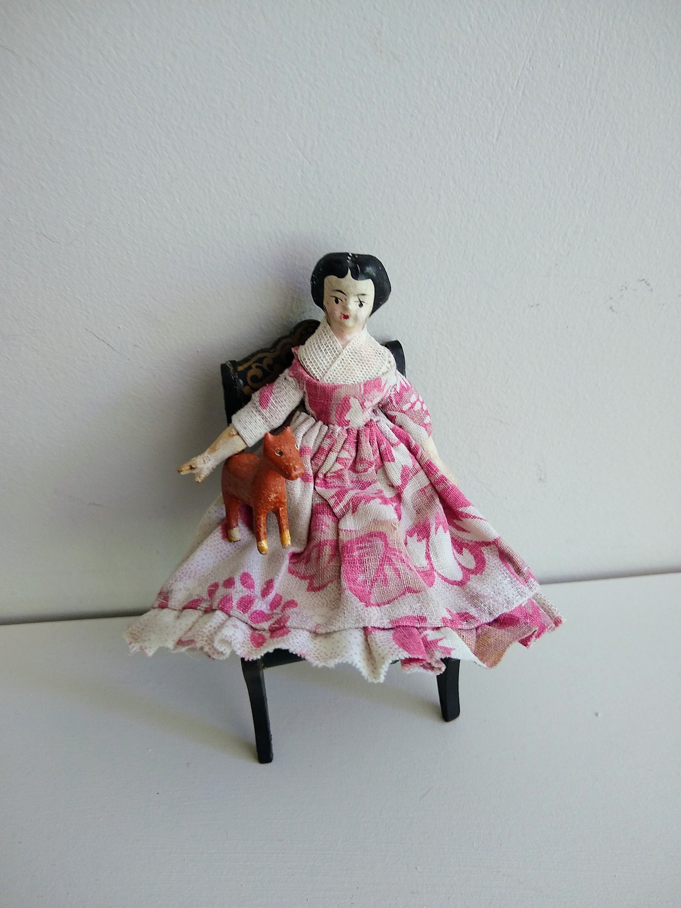 ペグドール　極小　ピンク　人形　アンティーク　ミニチュア pechikadoll ペグドール昭和の女の子 | iichi 日々の暮らしを