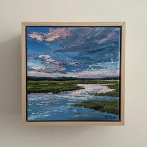 Salt Marsh, Abstract, Coastal Decor, Beach Decor, Wall Art, Original Painting, 6x6