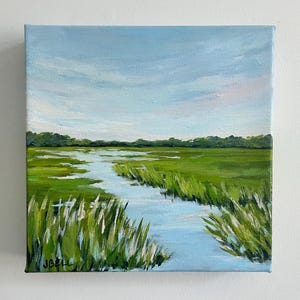 Salt Marsh, Coastal Decor, Beach Decor, Wall Art, Original Painting, 8x8