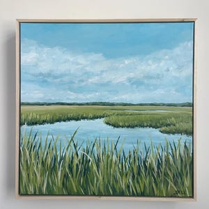 Salt Marsh, Coastal Decor, Beach Decor, Wall Art, Original Painting, 16x16