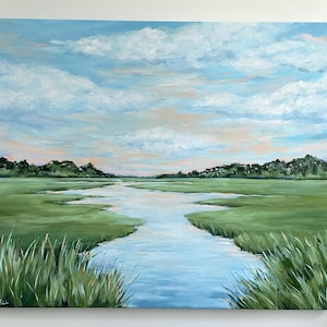 Salt Marsh, Coastal Decor, Beach Decor, Wall Art, Original Painting, 30x24
