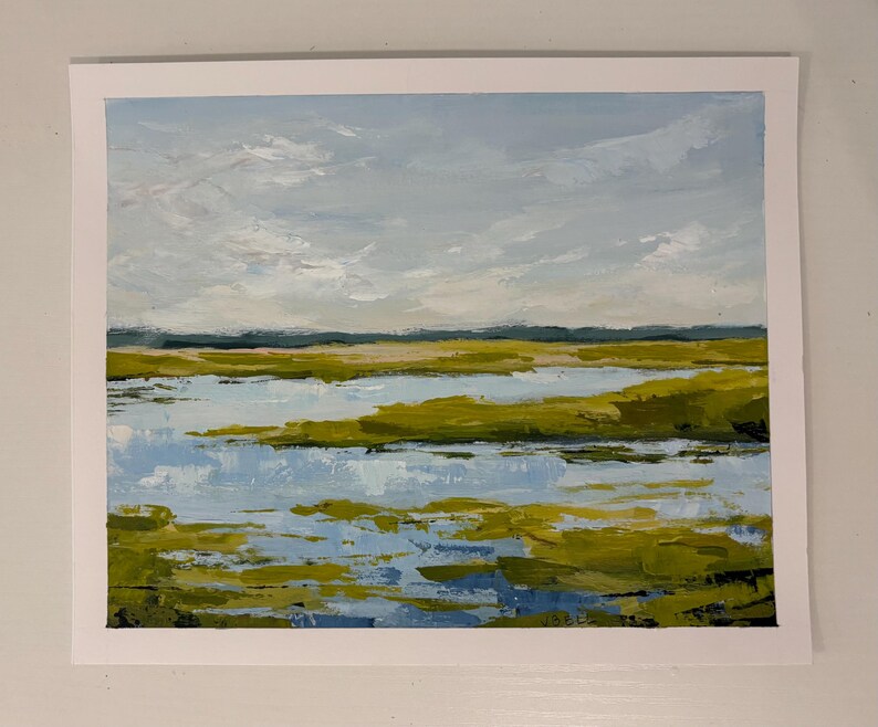 Abstract Salt Marsh Acrylic Painting on Paper, Coastal Wall Art (10x8 ...