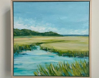 Salt Marsh, Coastal Decor, Beach Decor, Wall Art, Original Painting, 10x10