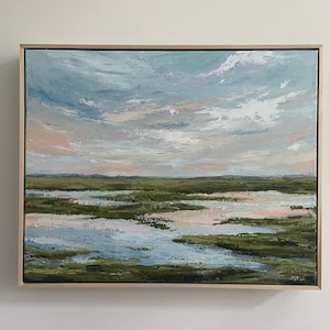Salt Marsh, Abstract, Coastal Decor, Beach Decor, Wall Art, Original Painting, 20x16