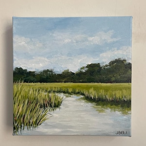 Salt Marsh, Coastal Decor, Beach Decor, Wall Art, Original Painting, 8x8
