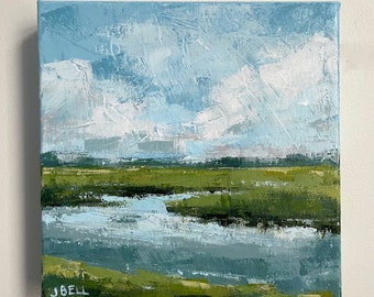 Salt Marsh, Coastal Decor, Beach Decor, Wall Art, Abstract Landscape, Original Painting, 8x8