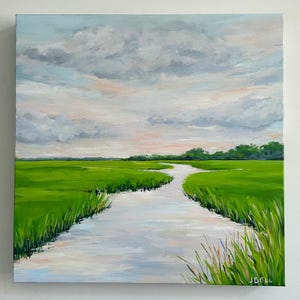 Salt Marsh, Coastal Decor, Beach Decor, Wall Art, Original Painting, 16x16