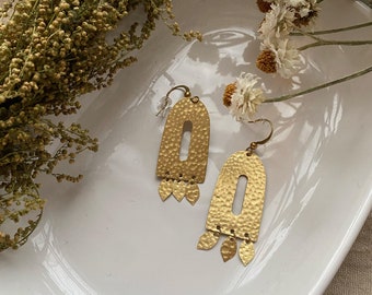 Geometric Hammered Brass Earrings, Raindrop Earrings, Gold Earrings, Boho Earrings, Minimalist Earrings, Elegant Earrings, Gift For Her