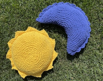 Crochet Sun and Moon Pillow PDF Pattern Tutorial for Beginners Easy Crochet Pattern Home Decor DIY Gift