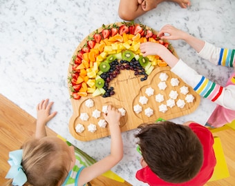 Rainbow Bamboo Charcuterie Board, Kids Snack Tray