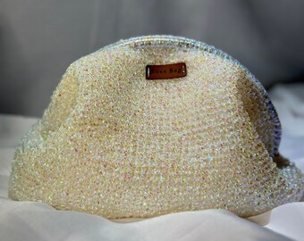 Metalic Yarn Clutch Bag, Metalic Yarn Hand Bag, Influcer Crochet, Gift for Mom, Mallory Clutch with Metalic Yarn, Embellished Clutch Bag