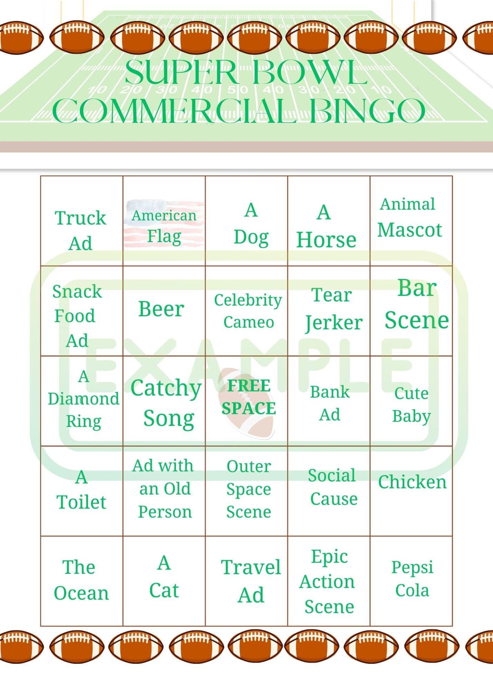 Super Bowl Commercial Bingo Cards - Digital Download - Etsy
