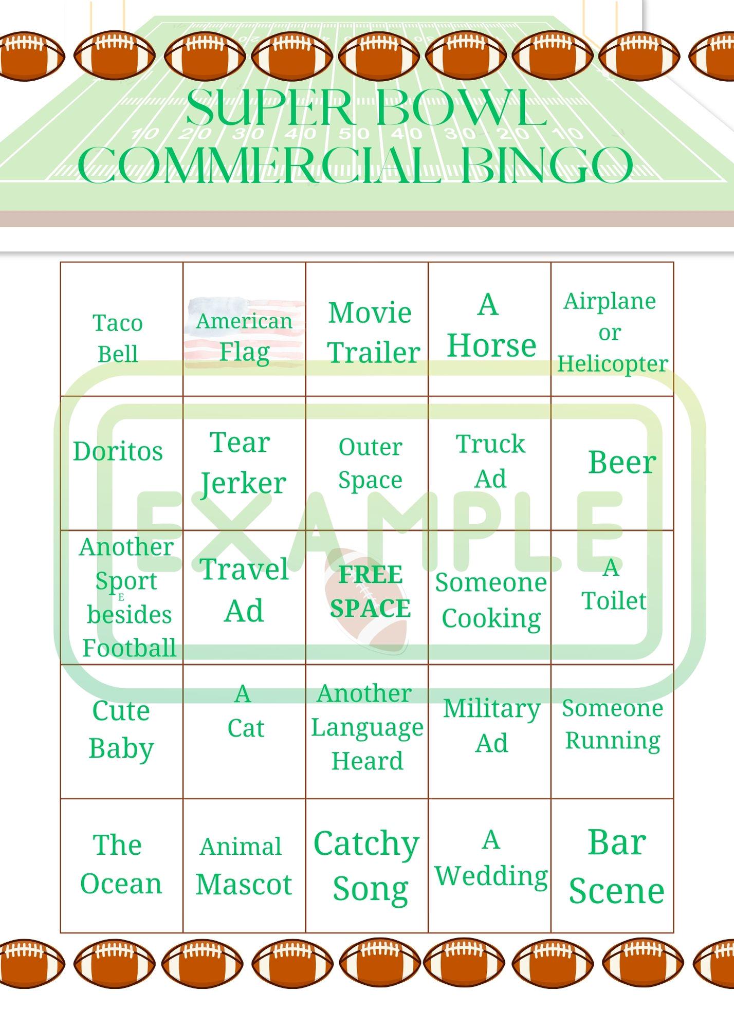 Super Bowl Commercial Bingo Cards - Digital Download - Etsy