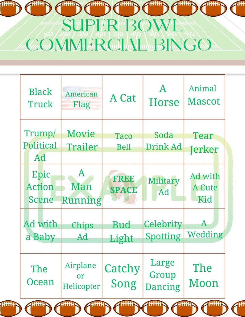 Super Bowl Commercial Bingo Cards - Digital Download - Etsy