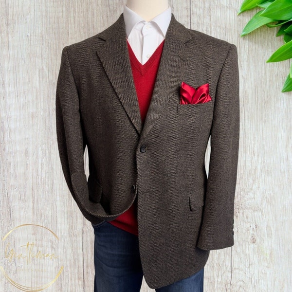 Vintage STAFFORD Mens Blazer Sport Coat Two Button Jacket 44S Tweed Wool Brown