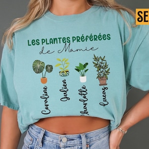 Cadeau Personnalisé pour Mamie Les plantes préférées de Mamie T Shirt pour Grand mere avec prénoms petits enfants Cadeau pour Grand maman