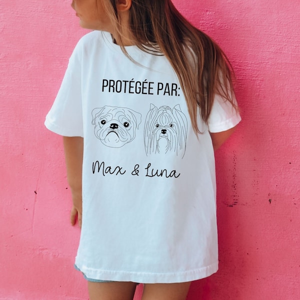 Cadeau peronnalisé pour enfant Protégé par Chien - Chat Tshirt Chien Tshirt Personnalisé avec prénom Animal de compagnie Idée Cadeau Enfant