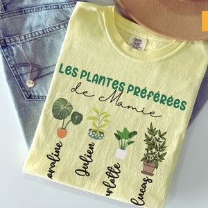 T Shirt pour Grand-mère avec prénoms petits enfants Cadeau Personnalisé pour Mamie Les plantes préférées de Mamie Cadeau pour Grand maman