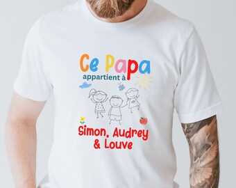 Tshirt papa personnalisé T shirt fête des pères T shirt Cadeau papa personnalisé Cadeau de Noel papa avec prénom des enfants