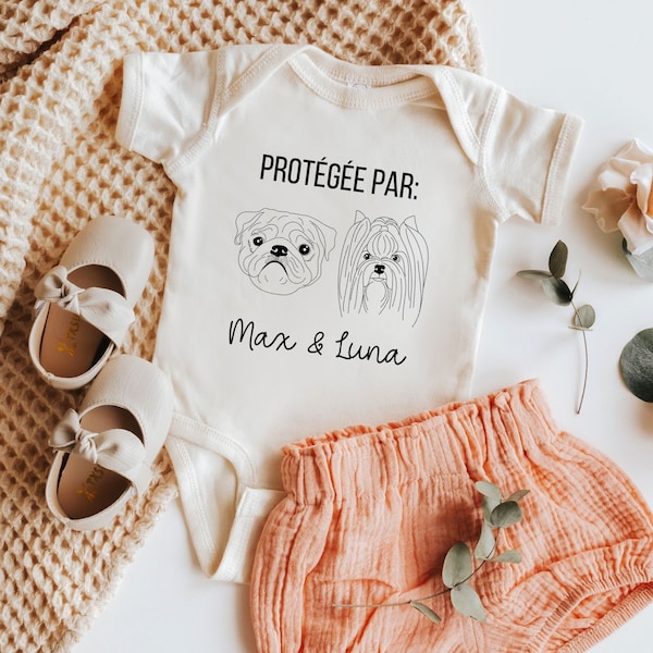 Protégé par Chien/Chat Cadeau Baby Shower Cadeau de naissance personnalisé Body personnalisé pour bébé Body en coton