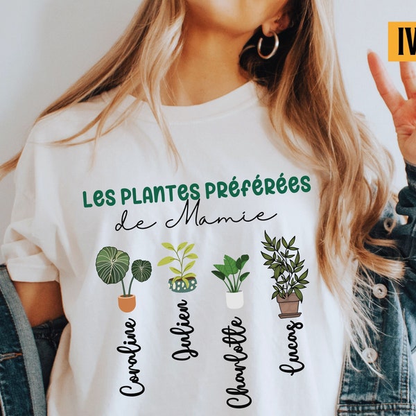 Les plantes préférées de Mamie Future grand mère cadeau pour grand mère t shirt personnalisé pour mamie Prénom Petits enfants Fete des mères