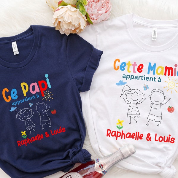 Grossesse annonce Grands-parents Cadeau pour grand-parents T shirt personnalisé Papi Mamie avec prénoms petits-enfants Cadeau de Noel