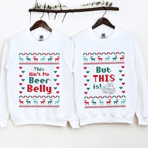 Funny Christmas sweater for pregnant couple, Christmas PJ Pregnant couple, Christmas Couple pregnancy, pregnancy announcement couple sweater