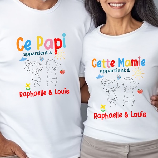 Cadeau grand-parents T shirt personnalisé Papi et Mamie avec prénoms petits-enfants Cadeau de Noel grands parents Futurs grands-parents