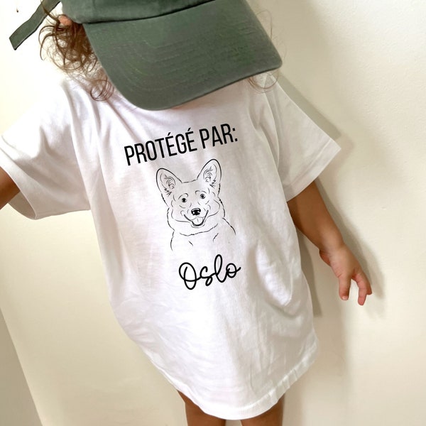 Protégé par Chien Tshirt Chien personnalisé pour enfant T shirt Chien Cadeau pour enfant qui aime les chiens Meilleur ami Chien