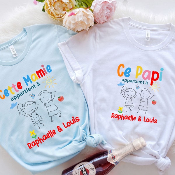 Cadeau pour grand-parents T shirt personnalisé Papi Mamie avec prénoms petits-enfants Annonce de grossesse Grands-parents Cadeau de Noel