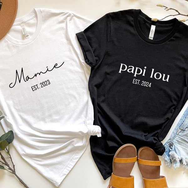 Annonce grossesse Mamie Papi T shirt personnalisé Grands parents Cadeaux grands parents Annonce Mamie Papi Bientôt Mamie Annonce UNISEX