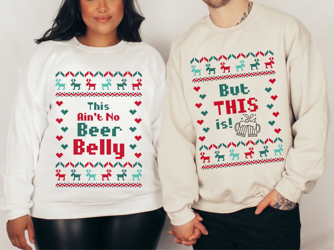 This Ain't No Beer Belly Pregnancy Christmas Sweater Couples Christmas