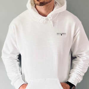 Embroidered Hoodie Personalized Custom Roman Numeral Date Valentine&#39;s Day gift for Him Anniversary Date Couples Sweatshirt
