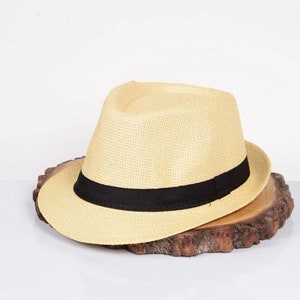 CREAM Fedora Hat Summer Straw Hat Wide Brim Fedora Sun Beach Hat Sun Hat Summer Hat Short Brim Hat Gift for Men Gift for Women