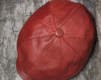 RED Leather 8 Panel Newsboy Cap, Peaky Blinders Cap, Leather Newsboy Cap, Baker Boy Leather Hat, Irish Flat Cap, Men Winter Hat