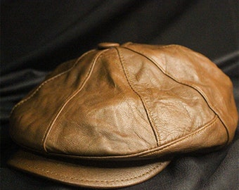 TAN Genuine Leather Cap Leather 8 Panel Riders Cap Leather Newsboy Cap Baker Boy Hat Leather Sailor Hat