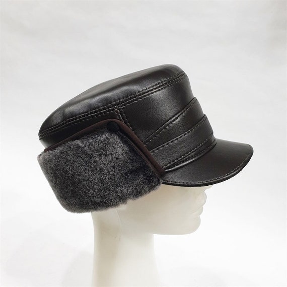 Leather cap hotsell with ear flaps