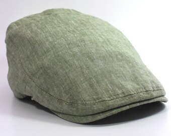 GREEN Linen Flat Cap Adjustable Linen Flat Cap Linen Summer Hat Green Summer Hat Flat Cap for Summer