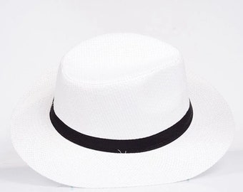 WHITE Women Wide Brim Straw Panama Roll up Hat Fedora Beach Sun Hat Airway Vented Panama Straw Hat Gift for Women Gift for Men