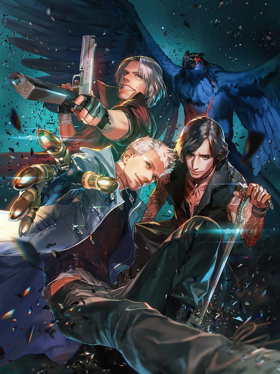  Da Bang Dmc Devil May Cry 5 Kat Vergil Sword Guns Spray 20X30  Inch Poster Print: Posters & Prints