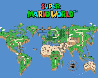 Super Mario World Map Retro Poster