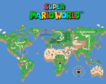 Super Mario World Map Retro Poster