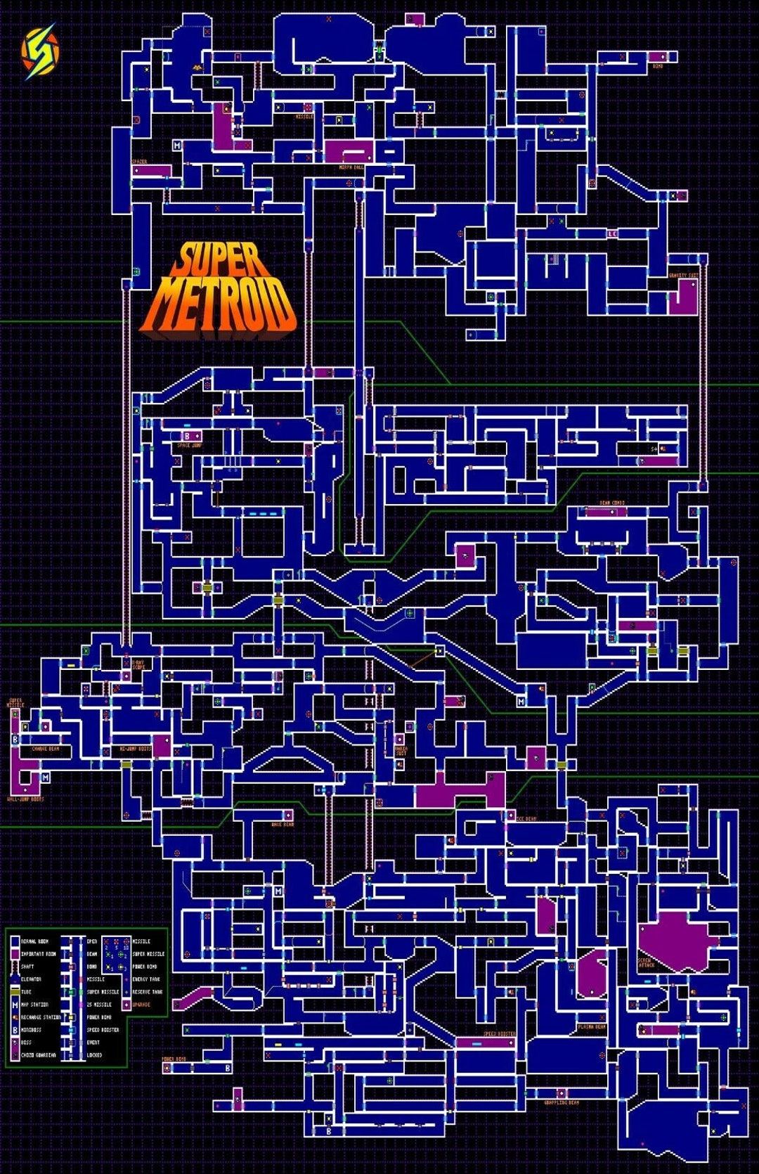 Super Metroid Map SNES Poster Etsy