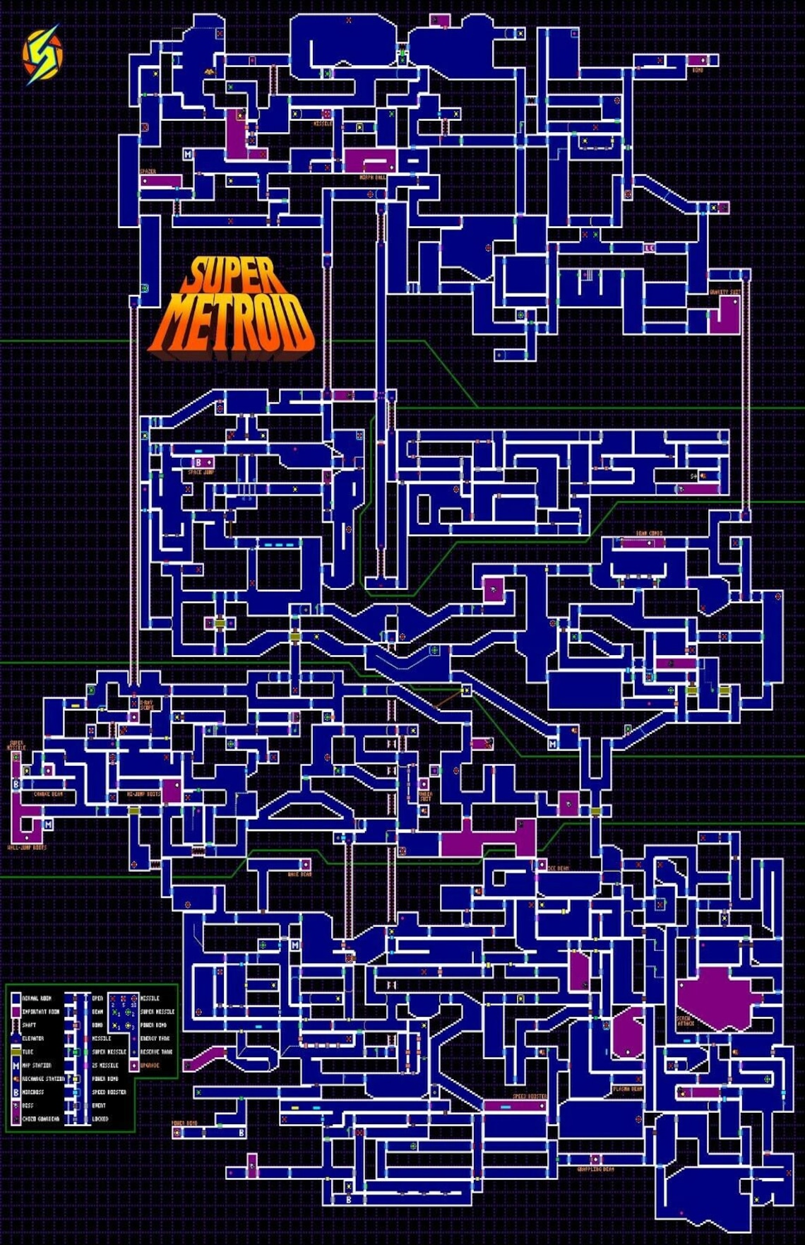 Super Metroid Map SNES Poster - Il 1140xN.4403944865 Ti6t 