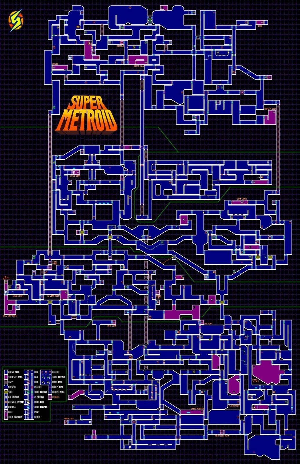 Super Metroid Map SNES Poster Etsy Ireland