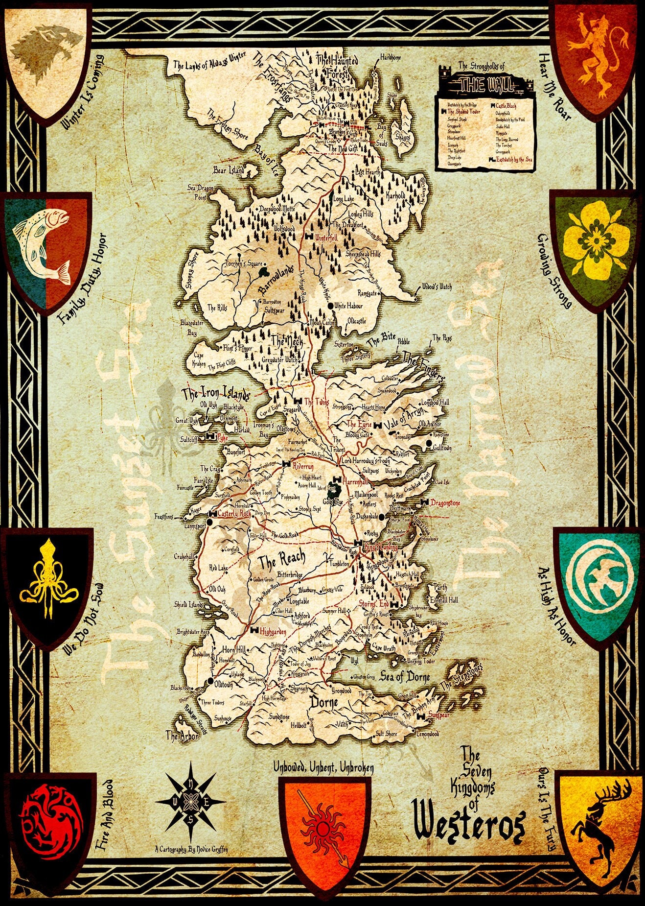 Stark Family Timeline Map  Game of thrones map, 13 game, Map